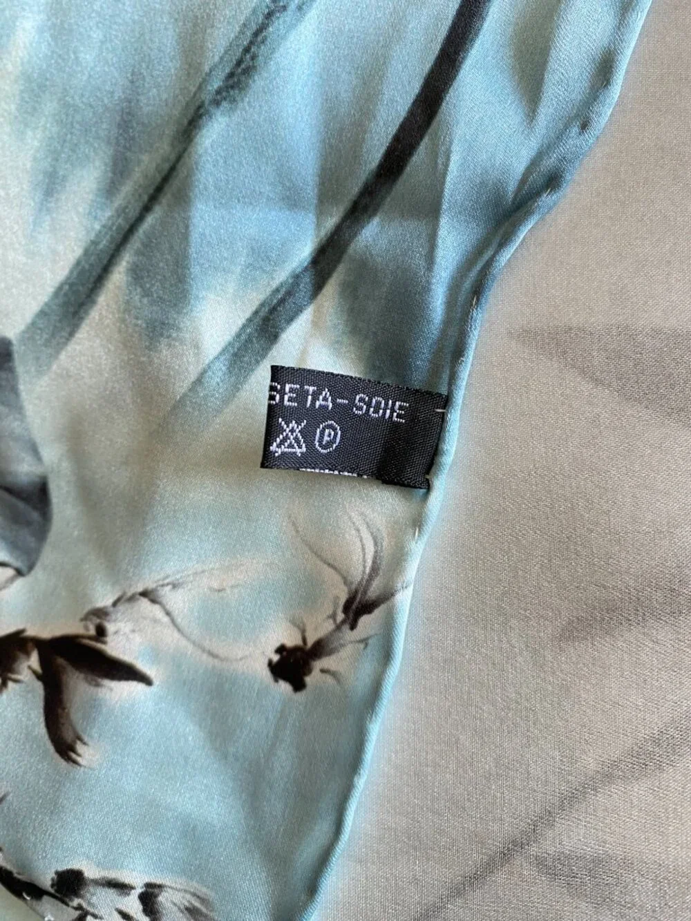 100% Silk Crane Lotus Bamboo Scarf Shawl Wrap White Blue Asian Print 20x64